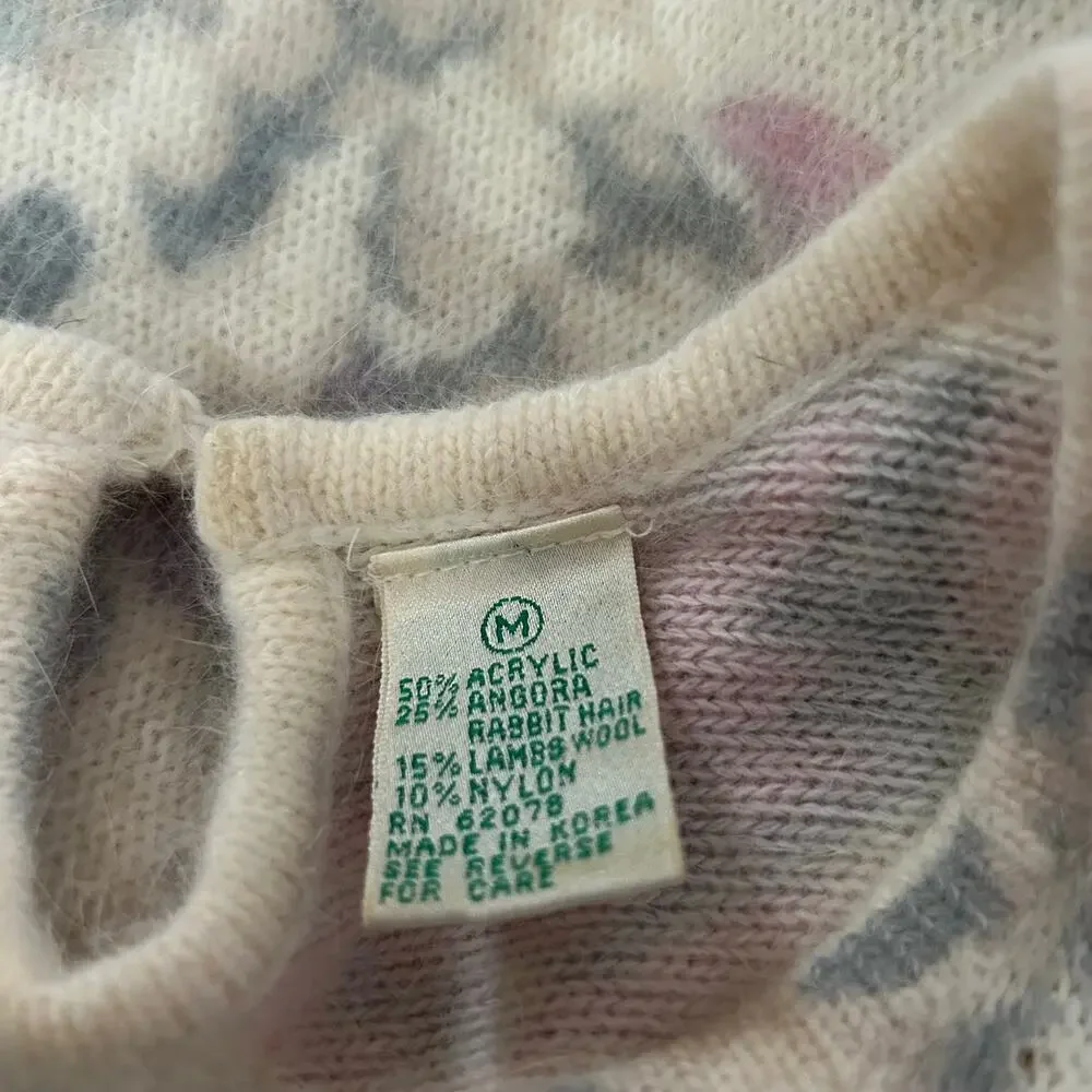 Vtg Angora Lambswool Pullover Sweater Womens Medium Coquette Romantic Cottage